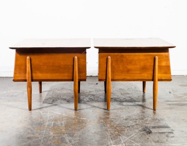Mid Century Modern Nightstands End Side Tables Tambour Doors Maple Wakefield Mcm Solid Wood Sliding Pair Two Vintage Retro 50s 60s - Image 2