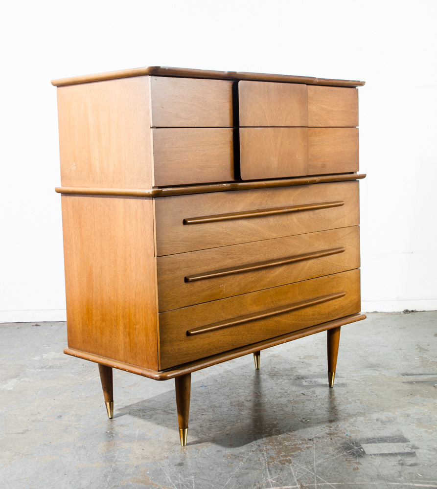 Mid Century Modern Dresser Highboy United Furniture Corporation Tallboy Danish Vintage Martinsville NM Lane Drexel - Image 2