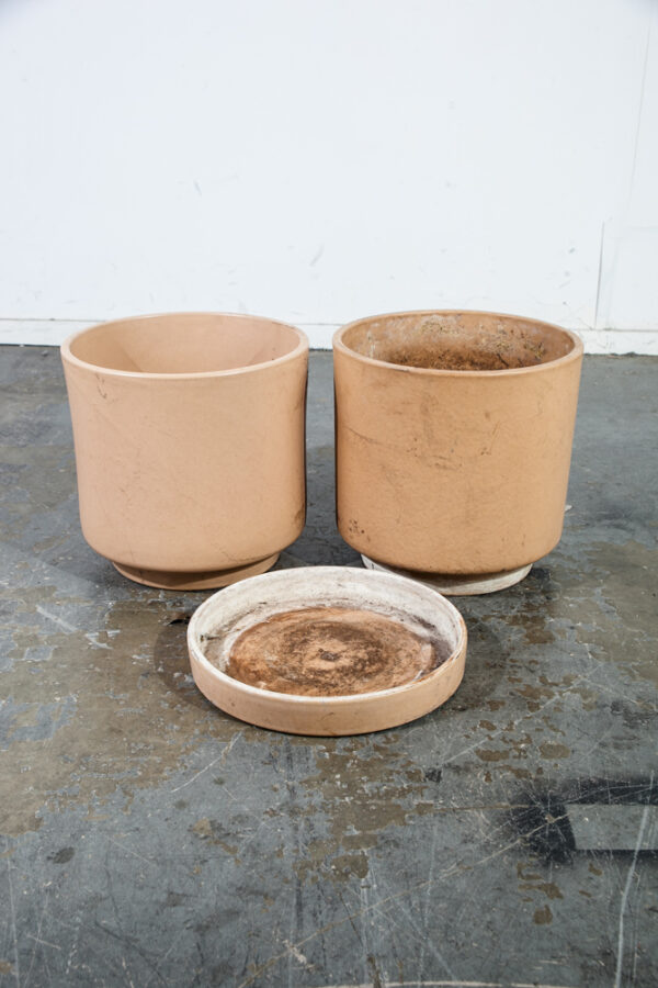 Mid Century Modern Planter Set Gainey Pair Two Pot Tan Large California Ceramic Brown Studio Pottery Architectural Pottery - Image 2