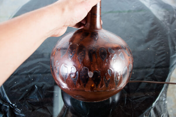 Mid Century Modern Table Lamp Ceramic Drip Glaze Studio Art Vintage Danish Brown Black Floor Light Lighting - Image 7