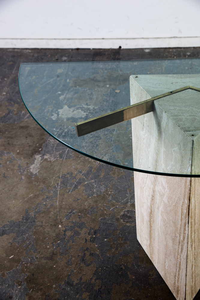 Mid Century Modern Entry Table Side End Travertine Stone Italian Glass Vintage Console Display Italy Design Stone - Image 7