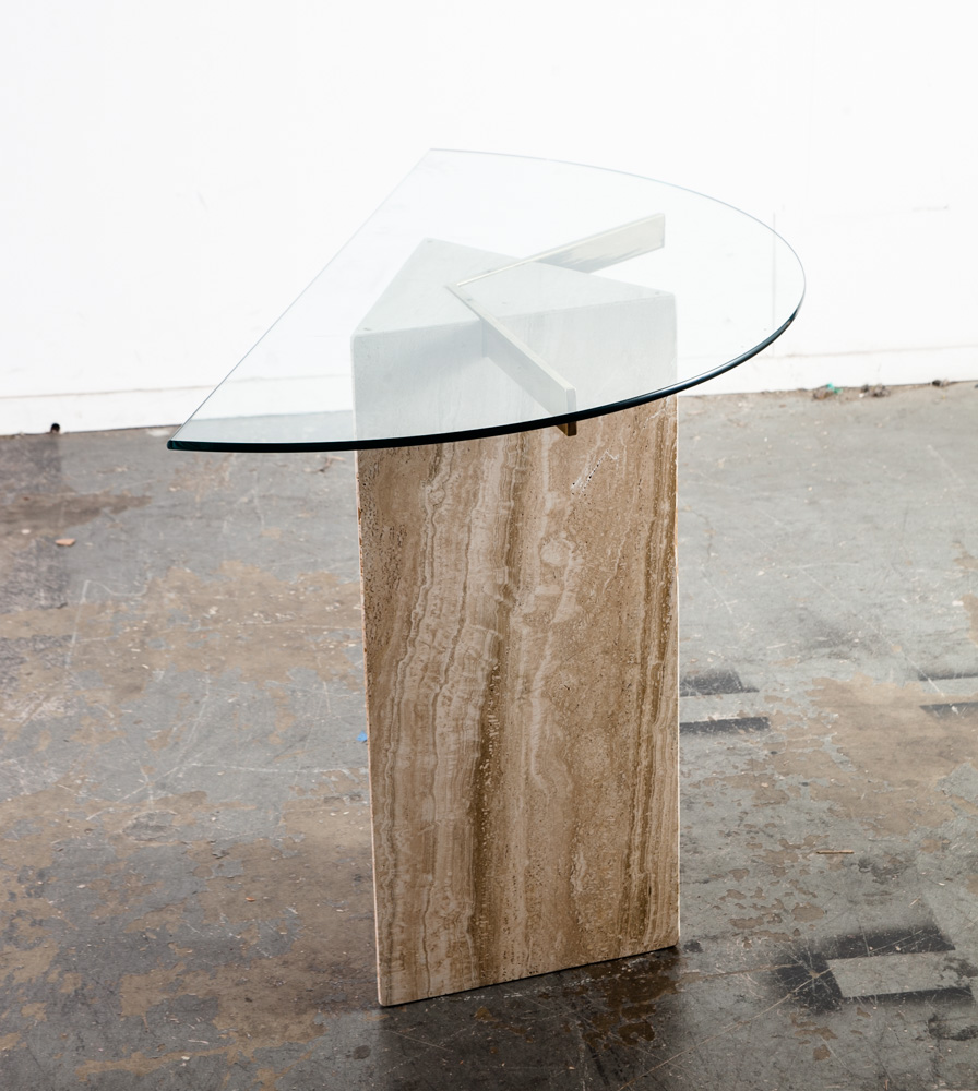 Mid Century Modern Entry Table Side End Travertine Stone Italian Glass Vintage Console Display Italy Design Stone - Image 6
