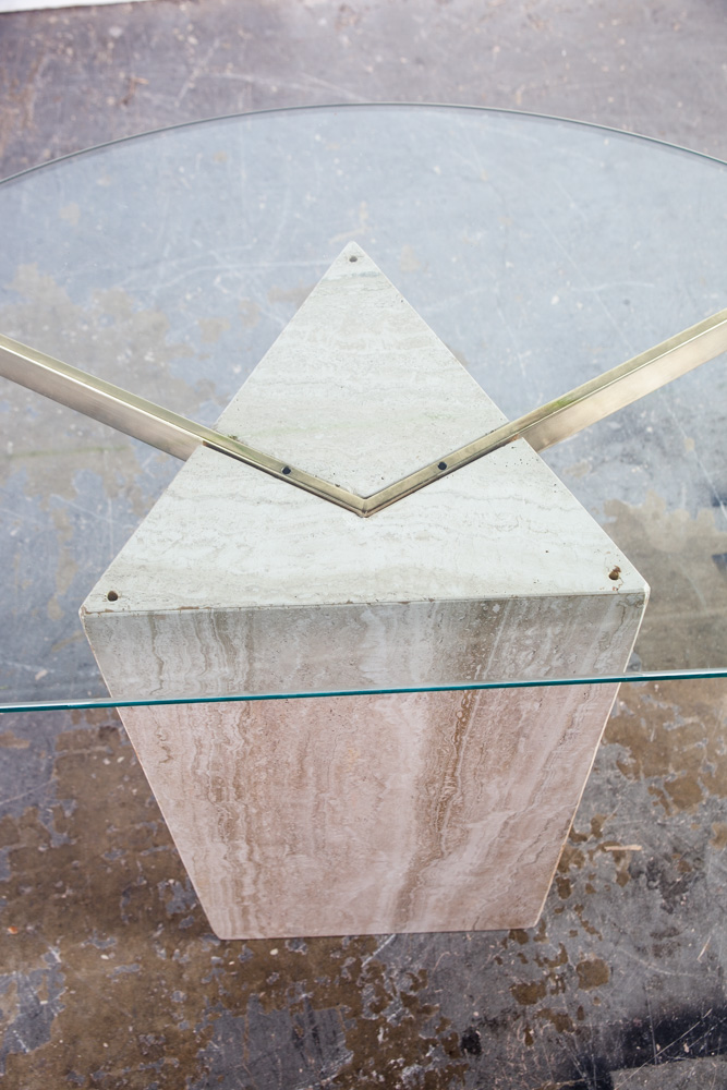 Mid Century Modern Entry Table Side End Travertine Stone Italian Glass Vintage Console Display Italy Design Stone - Image 8