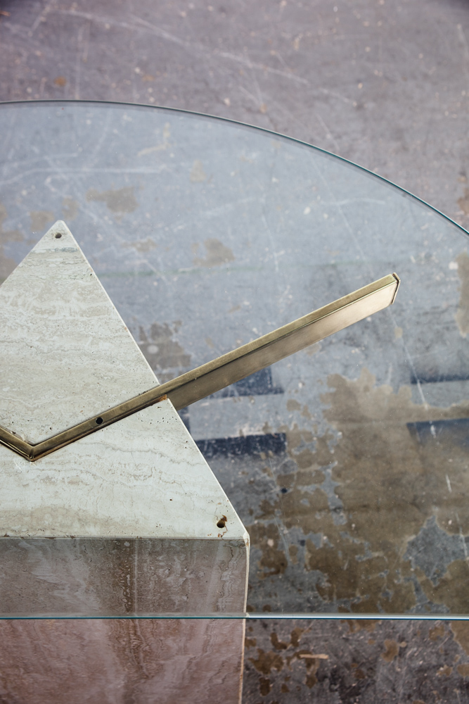 Mid Century Modern Entry Table Side End Travertine Stone Italian Glass Vintage Console Display Italy Design Stone - Image 9