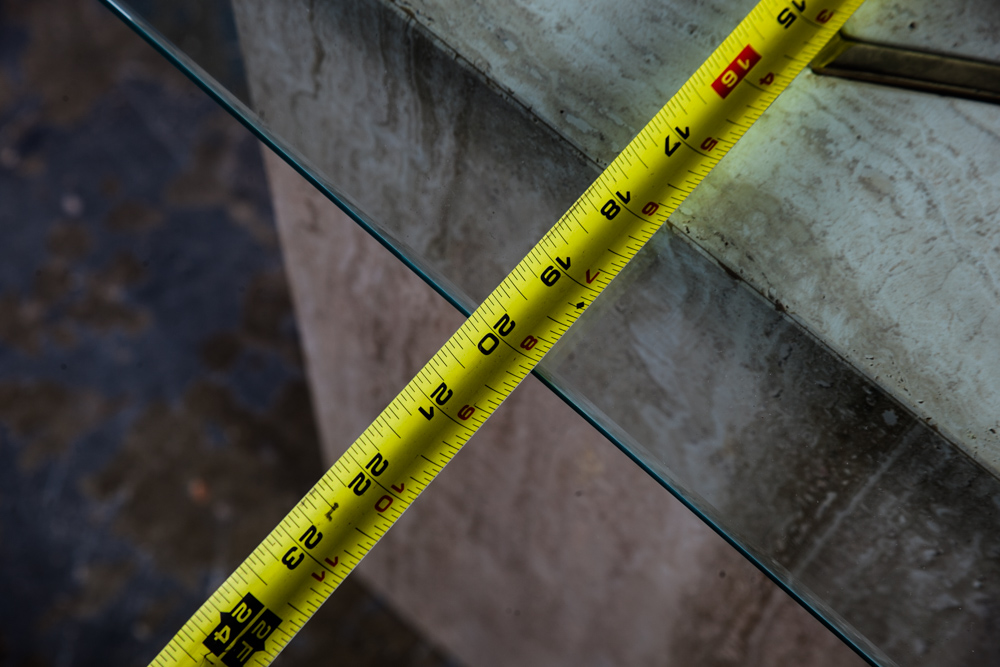 Mid Century Modern Entry Table Side End Travertine Stone Italian Glass Vintage Console Display Italy Design Stone - Image 11