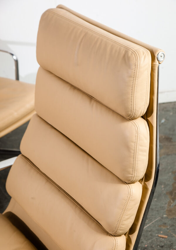 Mid Century Modern Lounge Chair Eames Soft Pad High Herman Miller Beige Leather Armchair Vintage 5 Star Base - Image 6