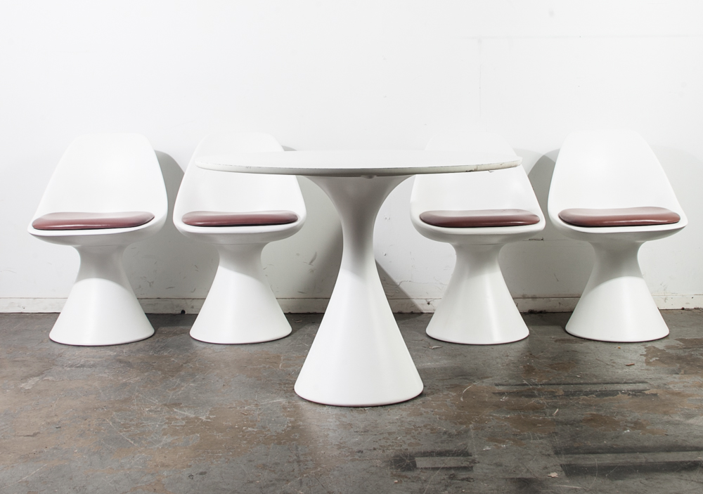 Mid Century Modern Dining Table Set of 4 Hollen Inc Space Age Panton Vintage Chair White Tulip Saarinen Restored - Image 4