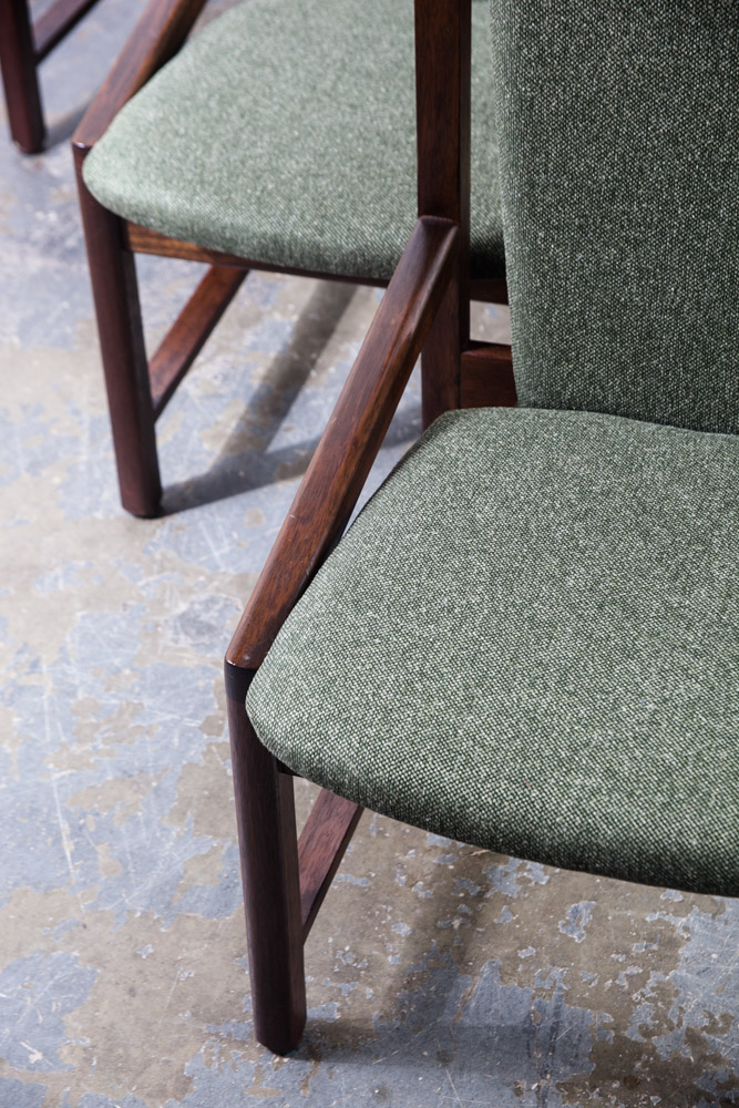 Mid Century Modern Dining Chairs Set of 6 Kosuga Japanese Danish Vintage Green Tweed High Back Tokyo Design Six - Image 7