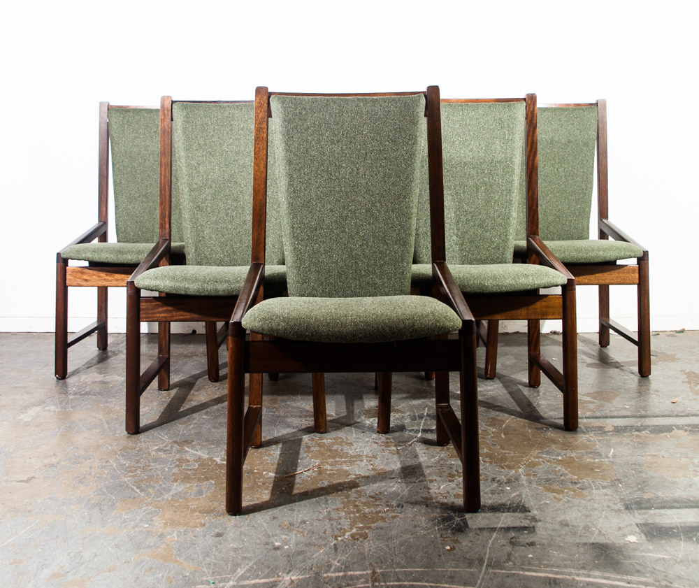 Mid Century Modern Dining Chairs Set of 6 Kosuga Japanese Danish Vintage Green Tweed High Back Tokyo Design Six - Image 4