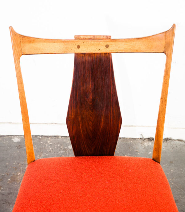 Mid Century Modern Dining Chairs Set 4 Rosewood BF Huntsley Orange Vintage Side Horned Walnut Reupholstered Camira - Image 4