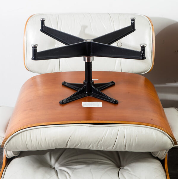 Mid Century Modern Lounge Chair Set Eames Herman Miller White Leather Pair Set Authentic Vintage Two 670 671 Cherry Wood - Image 6