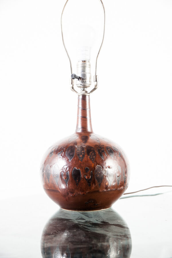 Mid Century Modern Table Lamp Ceramic Drip Glaze Studio Art Vintage Danish Brown Black Floor Light Lighting - Image 2