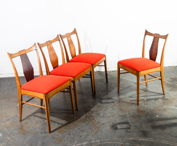 Mid Century Modern Dining Chairs Set 4 Rosewood BF Huntsley Orange Vintage Side Horned Walnut Reupholstered Camira