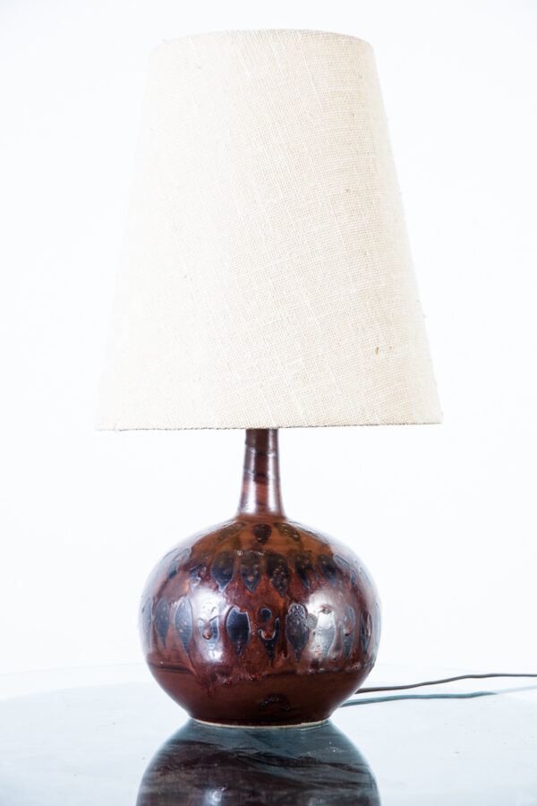 Mid Century Modern Table Lamp Ceramic Drip Glaze Studio Art Vintage Danish Brown Black Floor Light Lighting