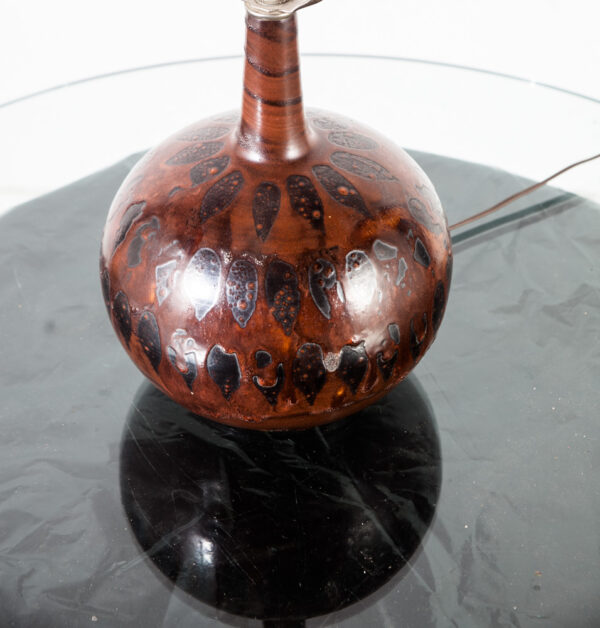 Mid Century Modern Table Lamp Ceramic Drip Glaze Studio Art Vintage Danish Brown Black Floor Light Lighting - Image 3