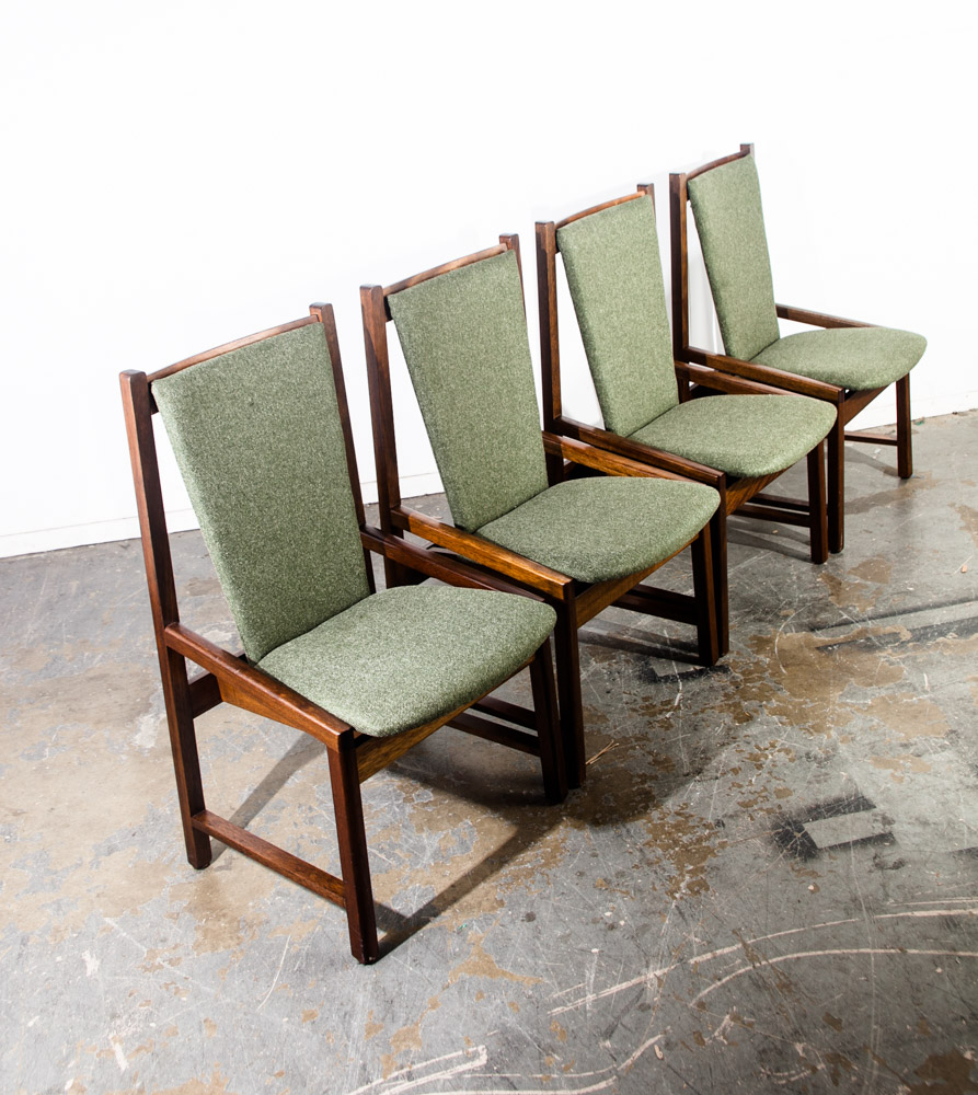 Mid Century Modern Dining Chairs Set of 6 Kosuga Japanese Danish Vintage Green Tweed High Back Tokyo Design Six - Image 3