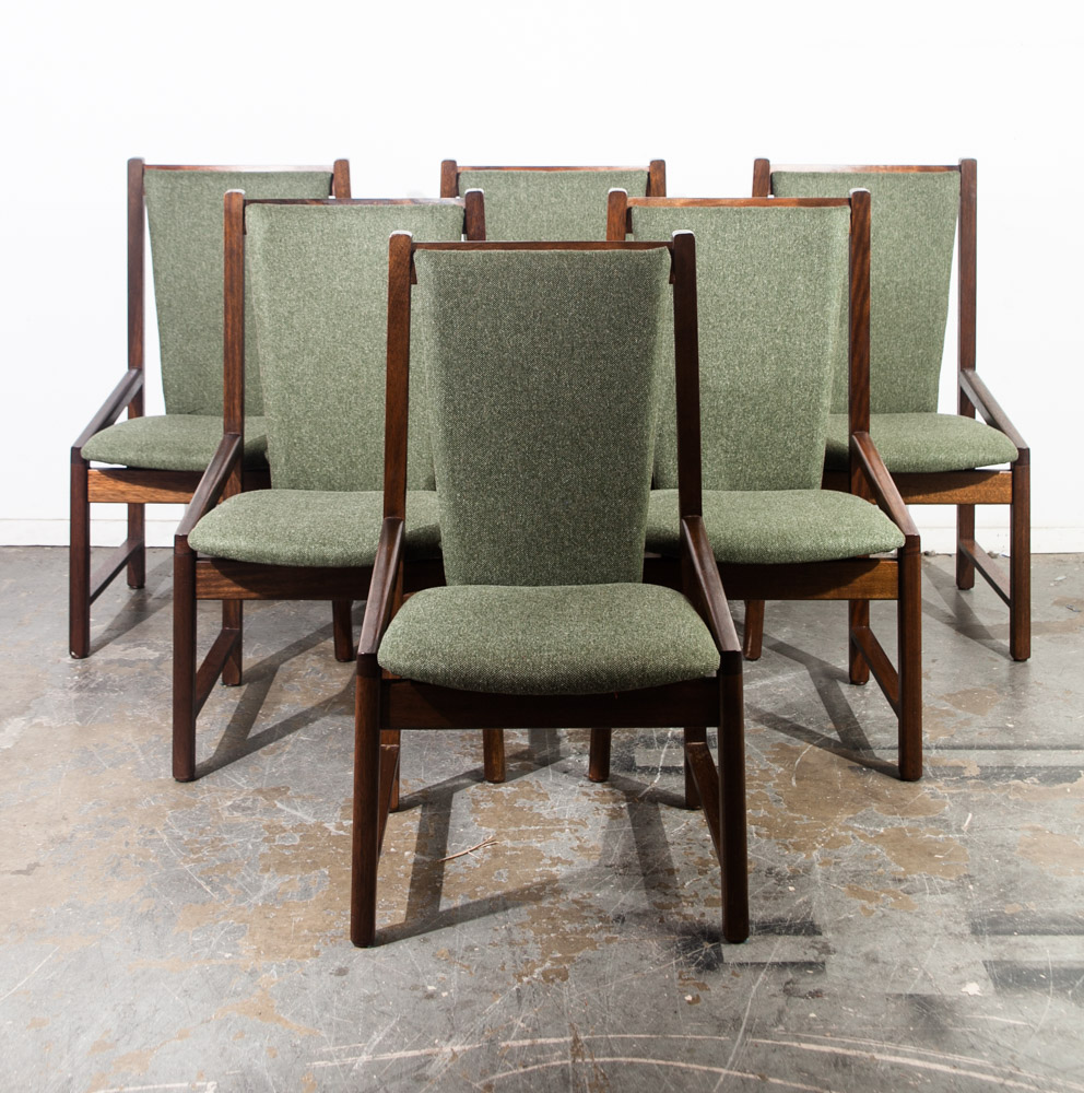 Mid Century Modern Dining Chairs Set of 6 Kosuga Japanese Danish Vintage Green Tweed High Back Tokyo Design Six - Image 2