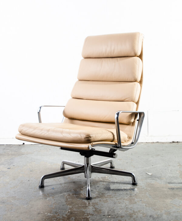 Mid Century Modern Lounge Chair Eames Soft Pad High Herman Miller Beige Leather Armchair Vintage 5 Star Base