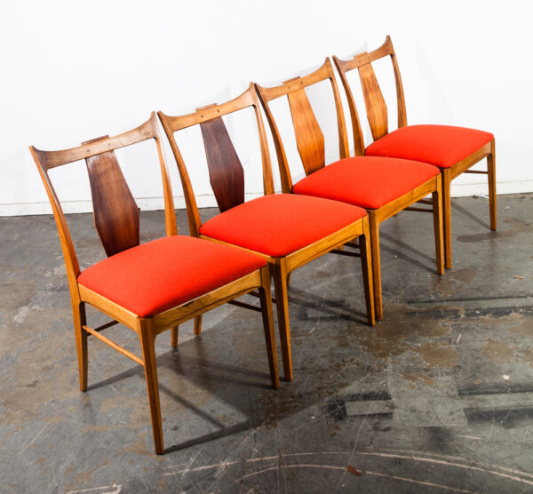 Mid Century Modern Dining Chairs Set 4 Rosewood BF Huntsley Orange Vintage Side Horned Walnut Reupholstered Camira - Image 2