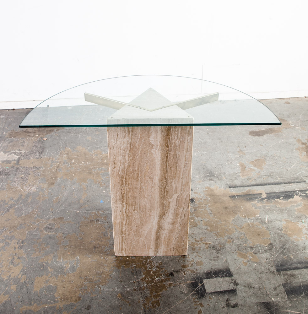 Mid Century Modern Entry Table Side End Travertine Stone Italian Glass Vintage Console Display Italy Design Stone - Image 2