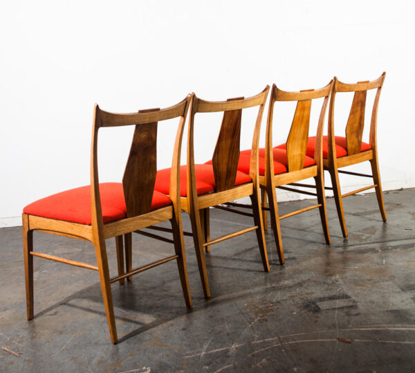Mid Century Modern Dining Chairs Set 4 Rosewood BF Huntsley Orange Vintage Side Horned Walnut Reupholstered Camira - Image 3