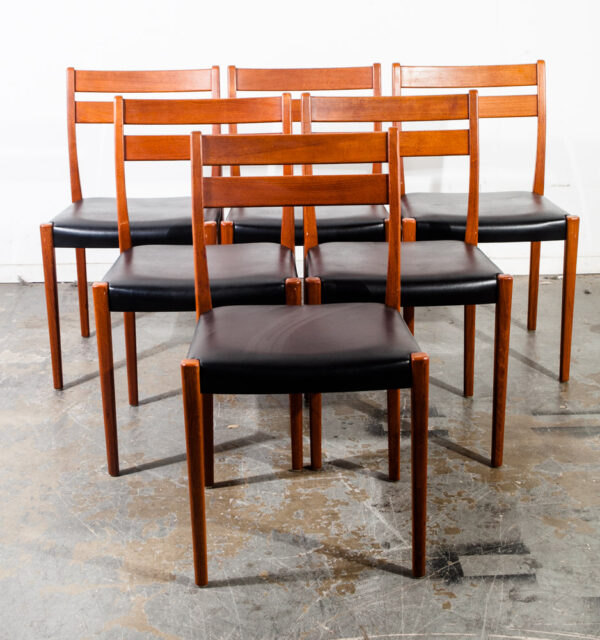 Mid Century Danish Modern Dining Chairs Set 6 Solid Teak Svegards Sweden Black Swedish Denmark Wood Round Back