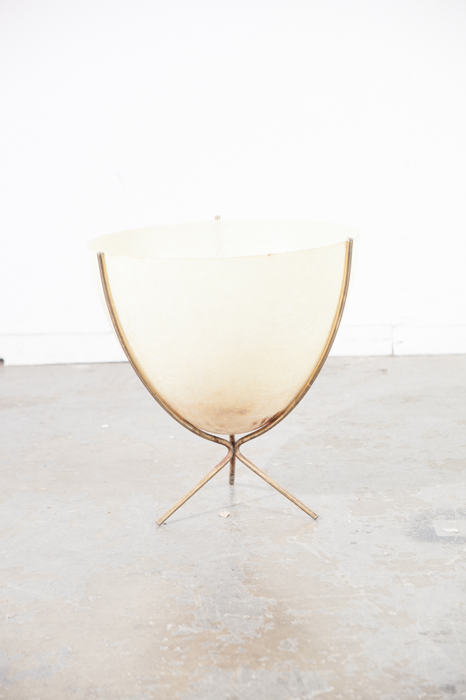 Mid Century Modern Planter Kimball Bullet Round Atomic Plant Stand Cream White Egg shell Metal Indoor Outdoor - Image 2
