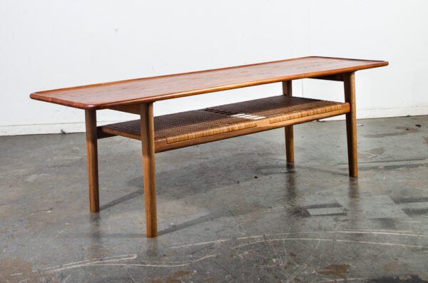 Mid Century Danish Modern Coffee Table Hans Wegner Adreas Tuck AT-10 Solid Teak Magazine Rack  Cane Oak Large Surfboard - Image 2