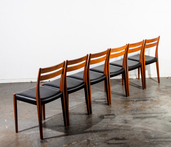 Mid Century Danish Modern Dining Chairs Set 6 Solid Teak Svegards Sweden Black Swedish Denmark Wood Round Back - Image 3