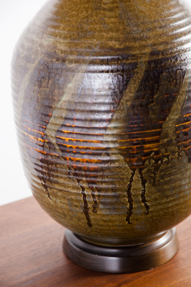 Mid Century Modern Table Lamp Set Pair Sy Allen California Green Orange Ceramic Floor Light Lighting Two Black Large - Image 4