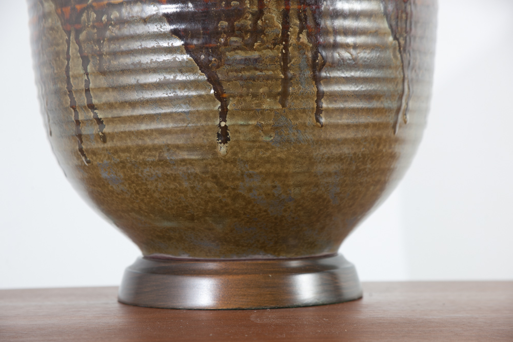 Mid Century Modern Table Lamp Set Pair Sy Allen California Green Orange Ceramic Floor Light Lighting Two Black Large - Image 5