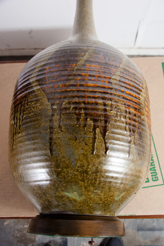 Mid Century Modern Table Lamp Set Pair Sy Allen California Green Orange Ceramic Floor Light Lighting Two Black Large - Image 7