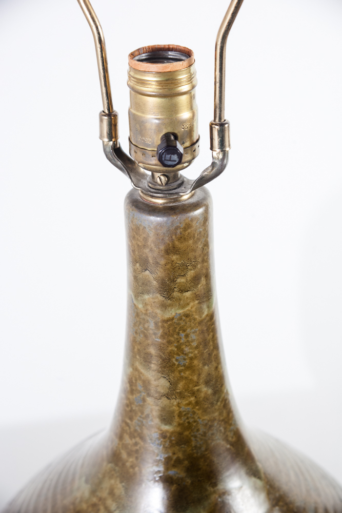 Mid Century Modern Table Lamp Set Pair Sy Allen California Green Orange Ceramic Floor Light Lighting Two Black Large - Image 8