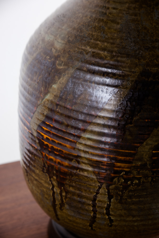 Mid Century Modern Table Lamp Set Pair Sy Allen California Green Orange Ceramic Floor Light Lighting Two Black Large - Image 10