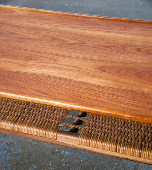 Mid Century Danish Modern Coffee Table Hans Wegner Adreas Tuck AT-10 Solid Teak Magazine Rack  Cane Oak Large Surfboard - Image 8