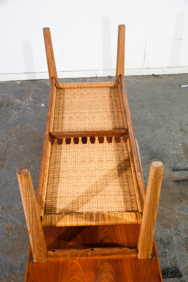 Mid Century Danish Modern Coffee Table Hans Wegner Adreas Tuck AT-10 Solid Teak Magazine Rack  Cane Oak Large Surfboard - Image 4