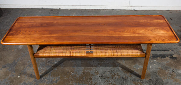 Mid Century Danish Modern Coffee Table Hans Wegner Adreas Tuck AT-10 Solid Teak Magazine Rack  Cane Oak Large Surfboard - Image 5