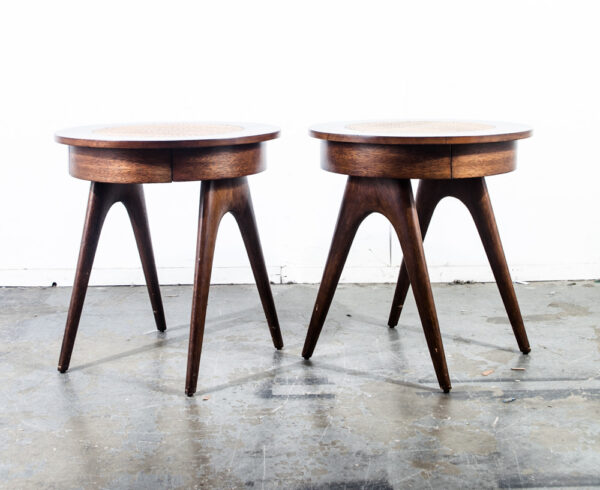 Mid Century Modern End Tables Side Nightstands Palecek Vintage Mahogany Round NM Caning Biomorphic - Image 3