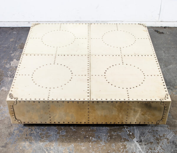 Mid Century Modern Coffee Table Brass Sarreid Spain Brass Plinth Vintage Square Milo Baughman Thayer Coggin - Image 2