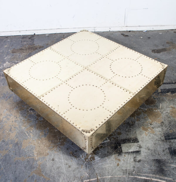 Mid Century Modern Coffee Table Brass Sarreid Spain Brass Plinth Vintage Square Milo Baughman Thayer Coggin