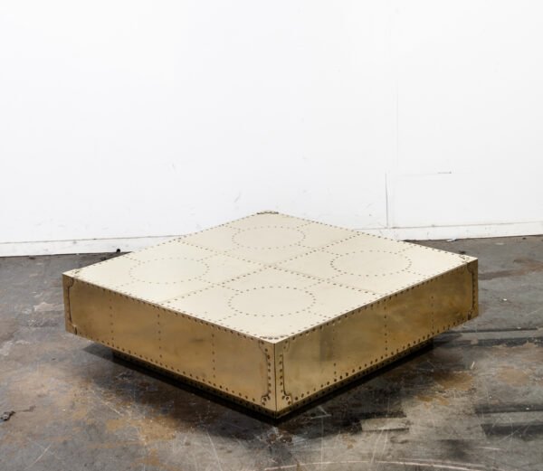 Mid Century Modern Coffee Table Brass Sarreid Spain Brass Plinth Vintage Square Milo Baughman Thayer Coggin - Image 3