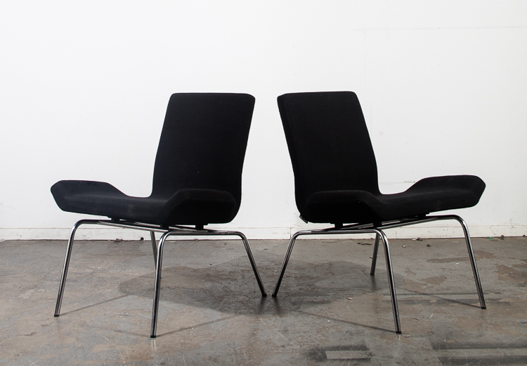 Mid Century Modern Lounge Chairs Black Swedish CBI Björn Dahlström Pair Two Black Metal