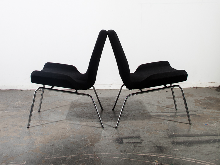Mid Century Modern Lounge Chairs Black Swedish CBI Björn Dahlström Pair Two Black Metal - Image 2