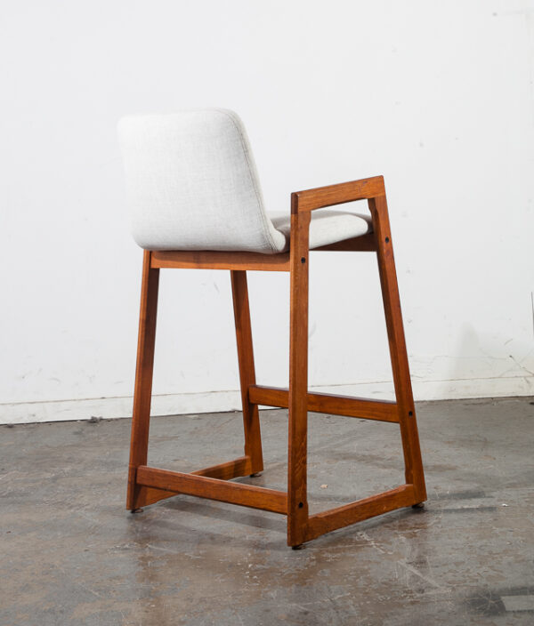 Mid Century Danish Modern Bar Stools Set 2 Seats Solid Teak White Reupholstered Denmark Vintage High Chairs Kitchen - Image 6