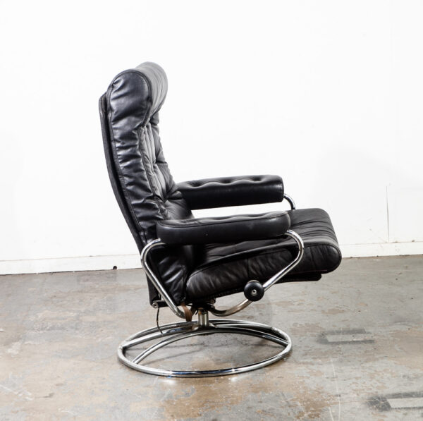 Mid Century Modern Lounge Chair Black Leather Ekornes Recliner Norway Stressless Swivel Armchair Arm Danish Modern Baughman - Image 3