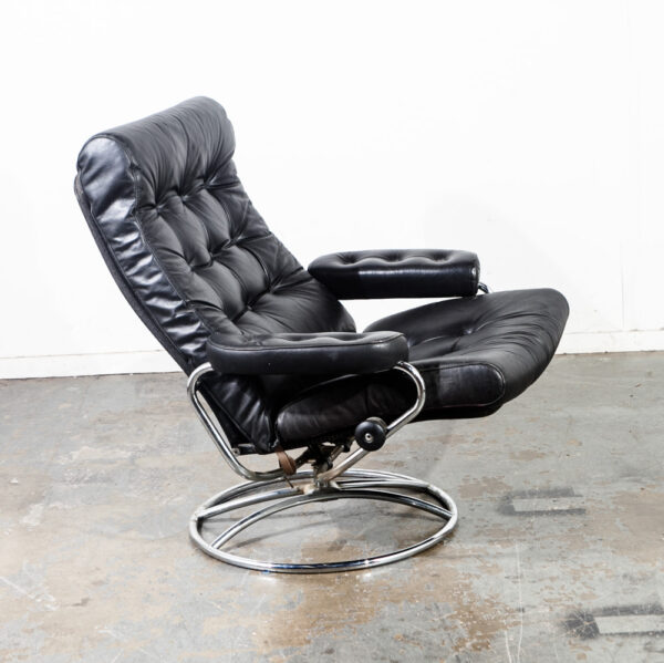 Mid Century Modern Lounge Chair Black Leather Ekornes Recliner Norway Stressless Swivel Armchair Arm Danish Modern Baughman - Image 7