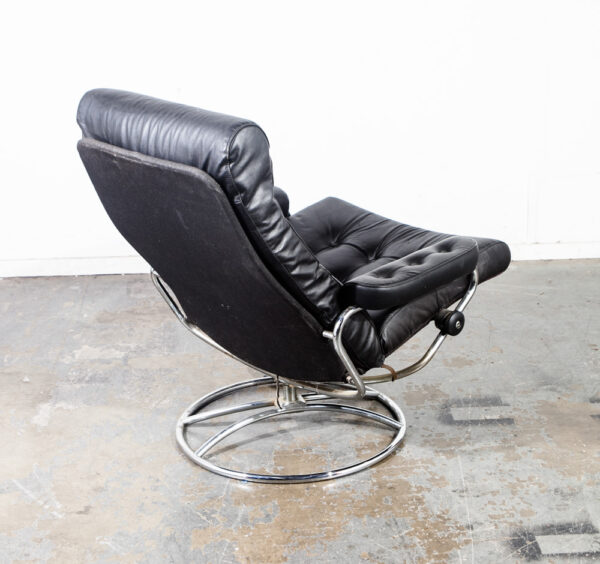 Mid Century Modern Lounge Chair Black Leather Ekornes Recliner Norway Stressless Swivel Armchair Arm Danish Modern Baughman - Image 8