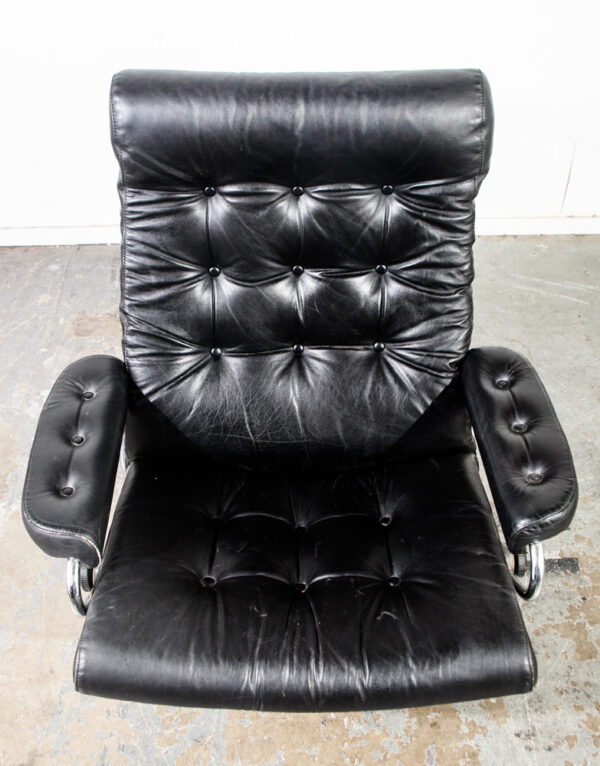 Mid Century Modern Lounge Chair Black Leather Ekornes Recliner Norway Stressless Swivel Armchair Arm Danish Modern Baughman - Image 10