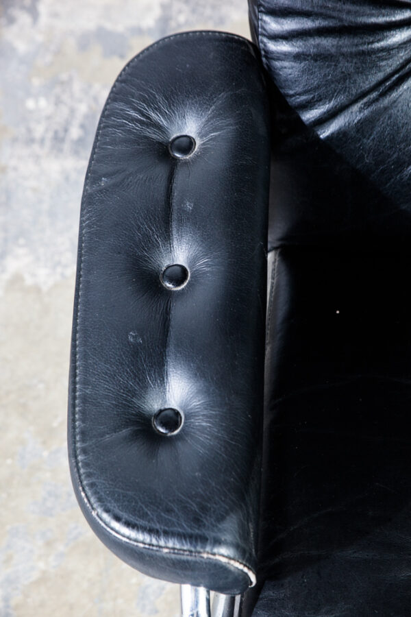 Mid Century Modern Lounge Chair Black Leather Ekornes Recliner Norway Stressless Swivel Armchair Arm Danish Modern Baughman - Image 11