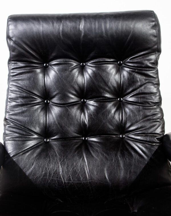 Mid Century Modern Lounge Chair Black Leather Ekornes Recliner Norway Stressless Swivel Armchair Arm Danish Modern Baughman - Image 12